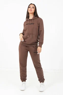 Sweatshirt Capuche Logo Brode Marron