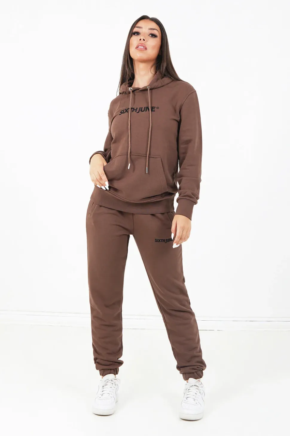 Sweatshirt Capuche Logo Brode Marron