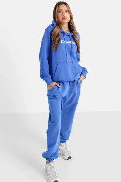 Sweatshirt Capuche Logo Brode Bleu Fonce
