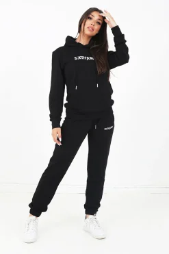 Sweatshirt Capuche Logo Brode Noir