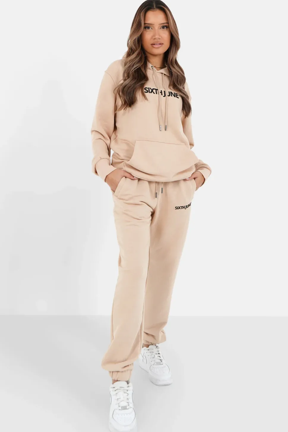 Sweatshirt Capuche Logo Brode Beige