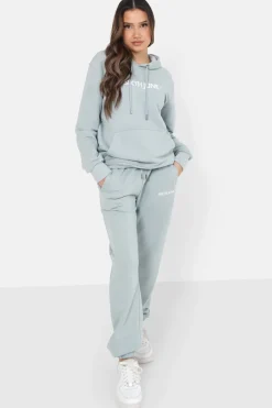 Sweatshirt Capuche Logo Brode Bleu Clair