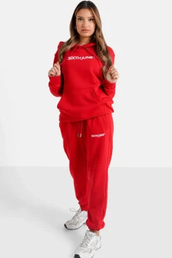 Sweatshirt Capuche Logo Brode Rouge
