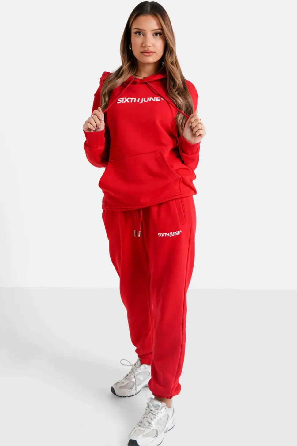 Sweatshirt Capuche Logo Brode Rouge