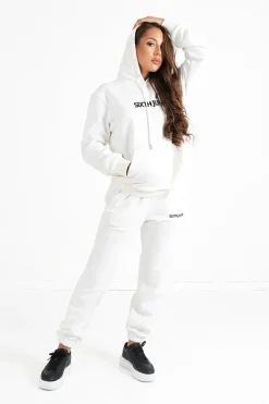 Sweatshirt Capuche Logo Brode Blanc