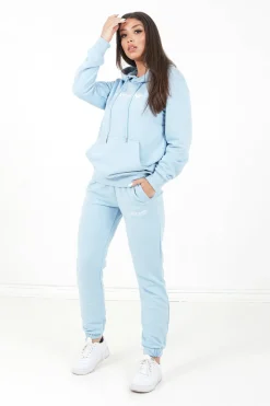 Sweatshirt Capuche Logo Brode Bleu Clair