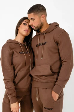 Sweatshirt Capuche Logo Brode Marron
