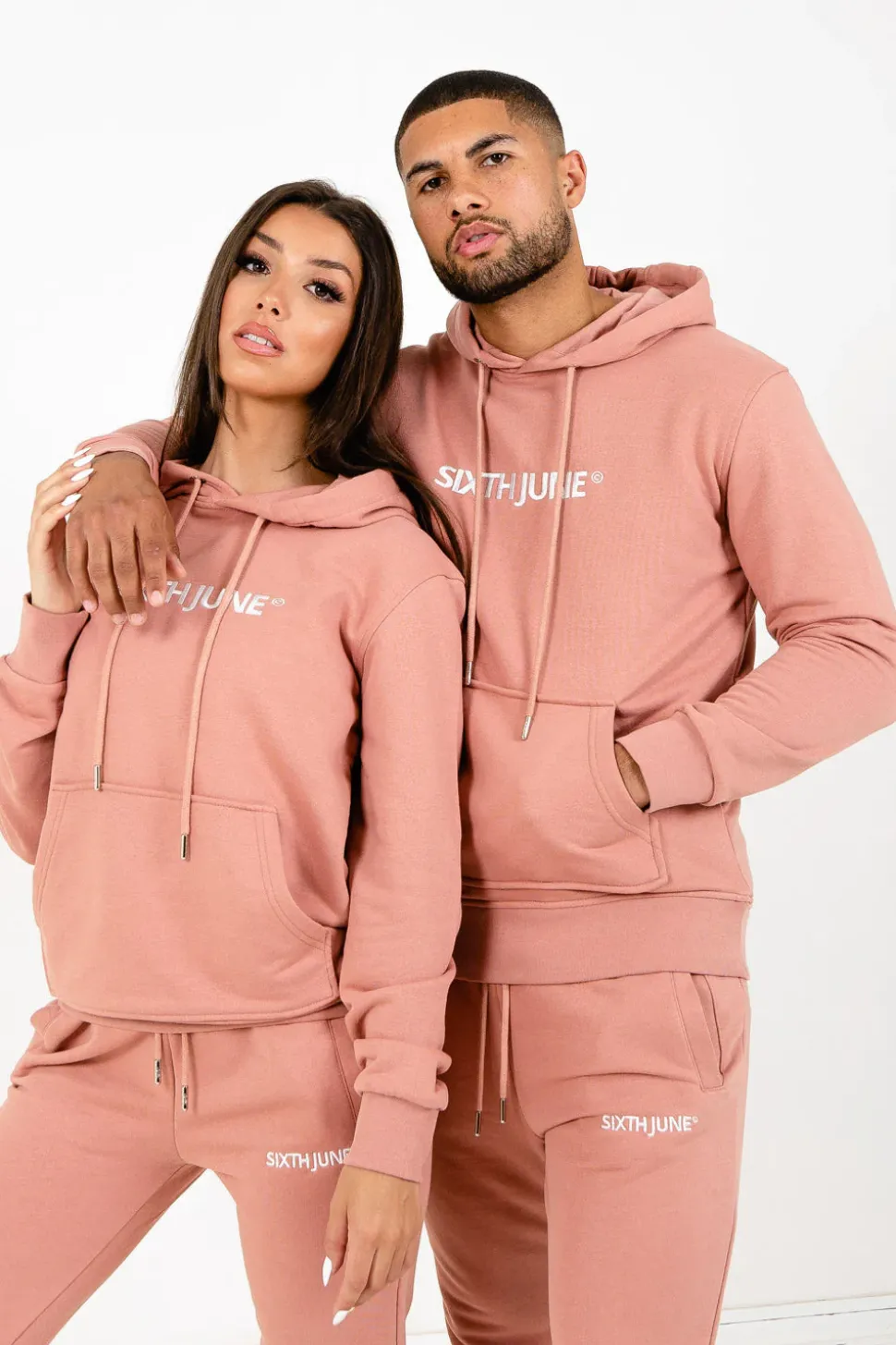 Sweatshirt Capuche Logo Brode Rose