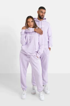 Sweatshirt Capuche Logo Brode Violet Clair