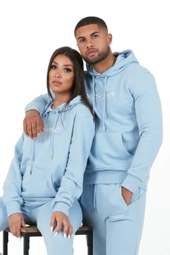 Sweatshirt Capuche Logo Brode Bleu Clair