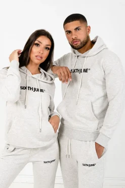 Sweatshirt Capuche Logo Brode Gris Clair