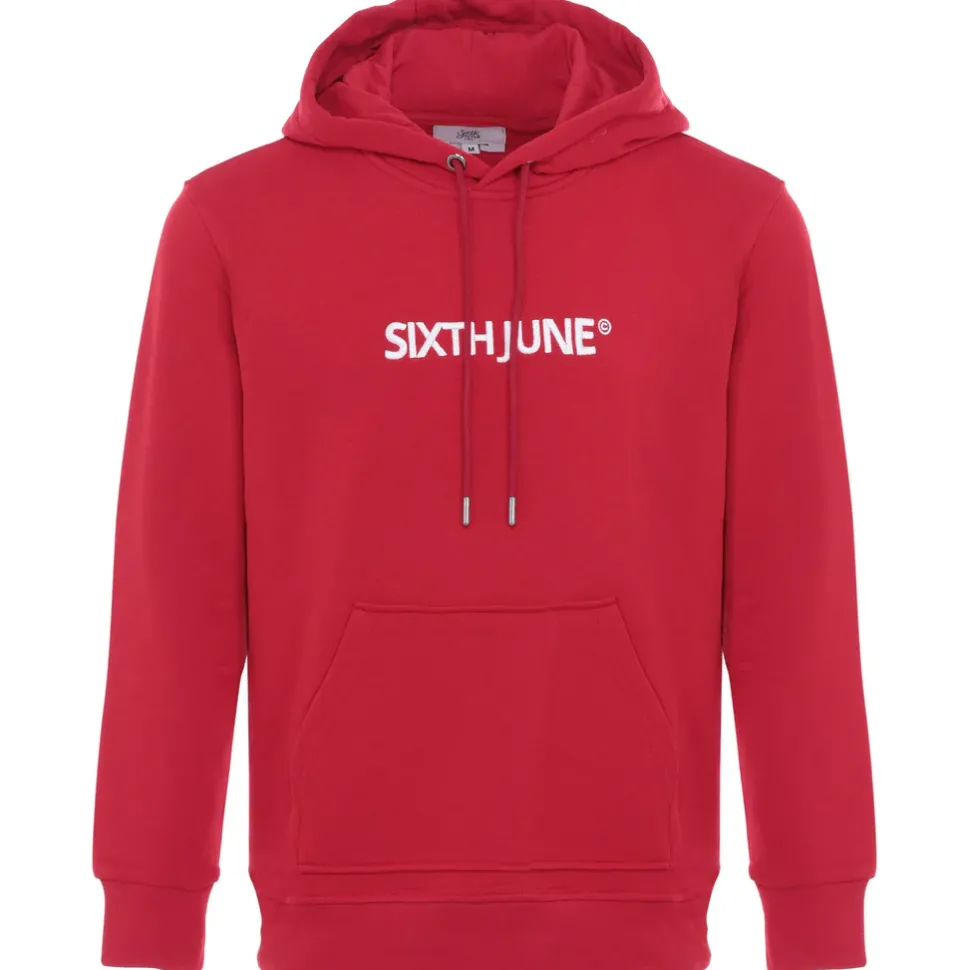 Sweatshirt Capuche Logo Brode Rouge
