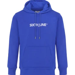 Sweatshirt Capuche Logo Brode Bleu Fonce