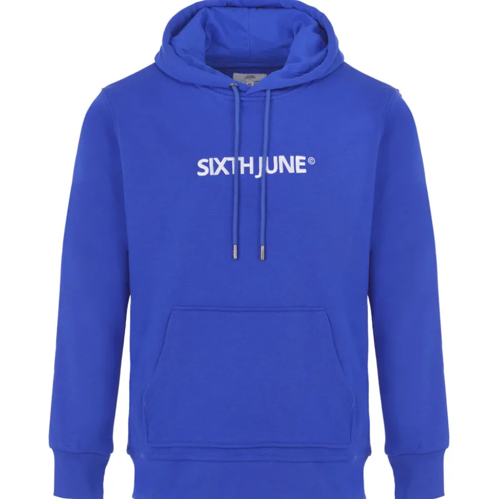 Sweatshirt Capuche Logo Brode Bleu Fonce