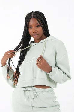 Sweatshirt Capuche Molletonne Vert Clair