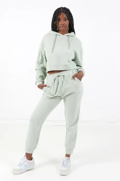 Sweatshirt Capuche Molletonne Vert Clair
