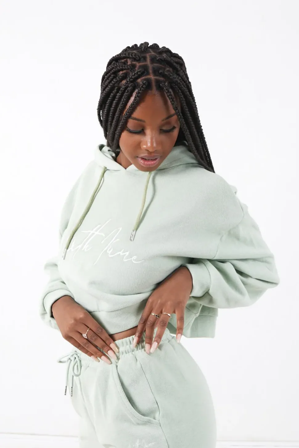 Sweatshirt Capuche Molletonne Vert Clair