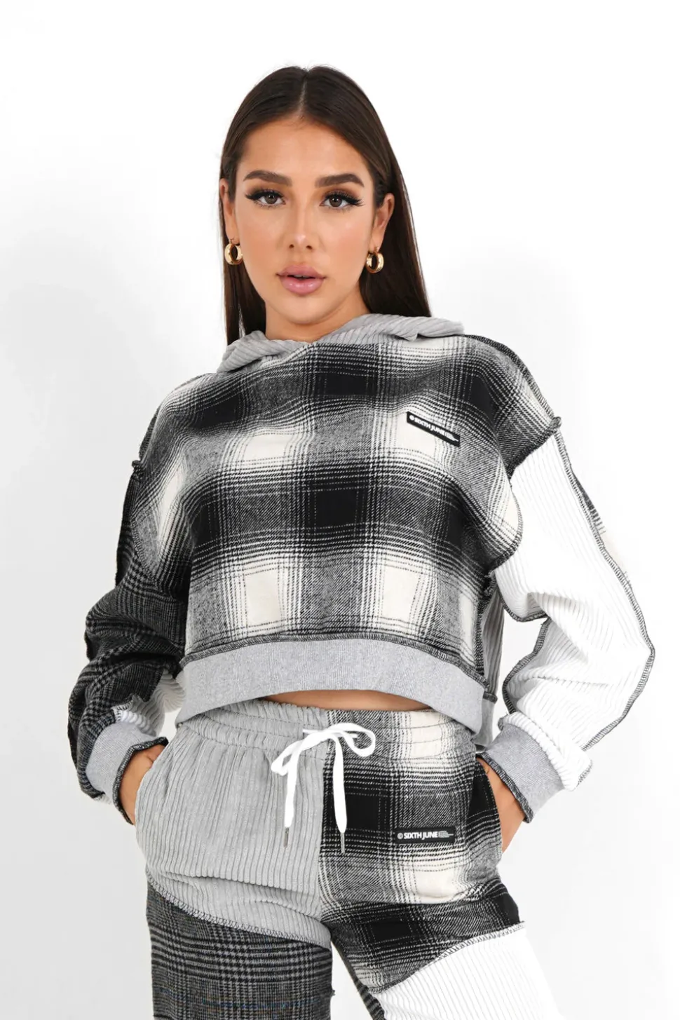 Sweatshirt Capuche Multi Tissus Gris