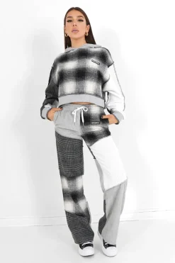 Sweatshirt Capuche Multi Tissus Gris