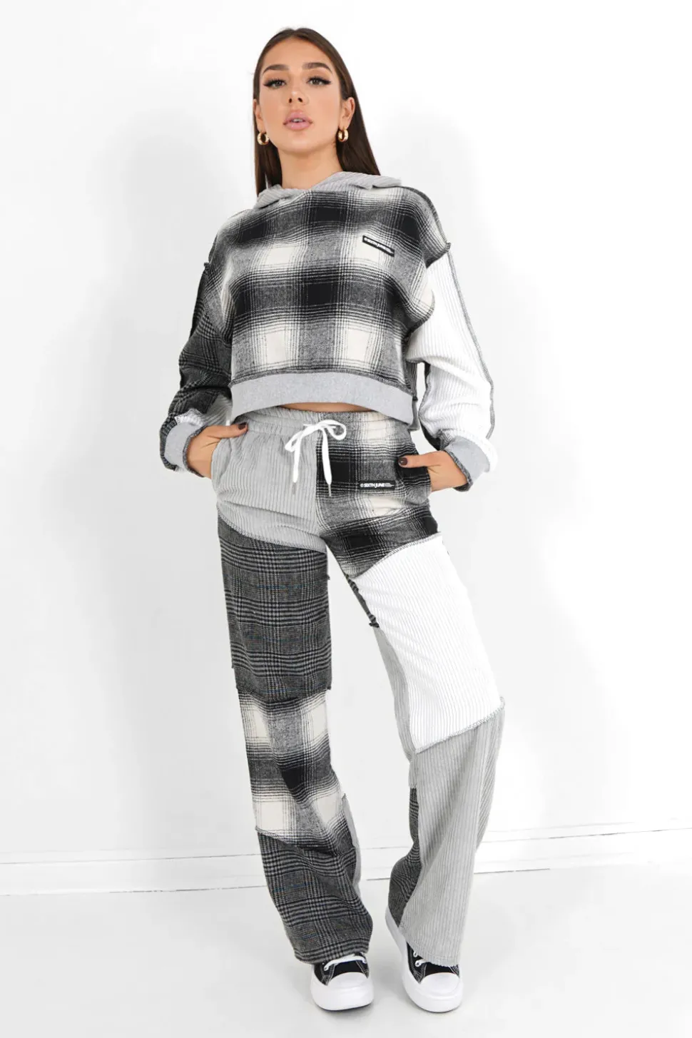 Sweatshirt Capuche Multi Tissus Gris
