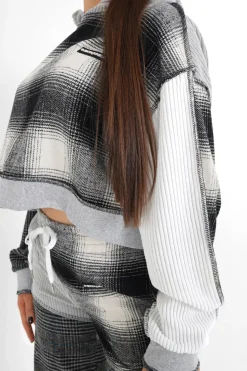 Sweatshirt Capuche Multi Tissus Gris