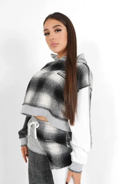 Sweatshirt Capuche Multi Tissus Gris