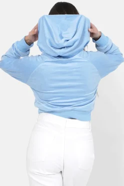 Sweatshirt Capuche Velours Strass Bleu
