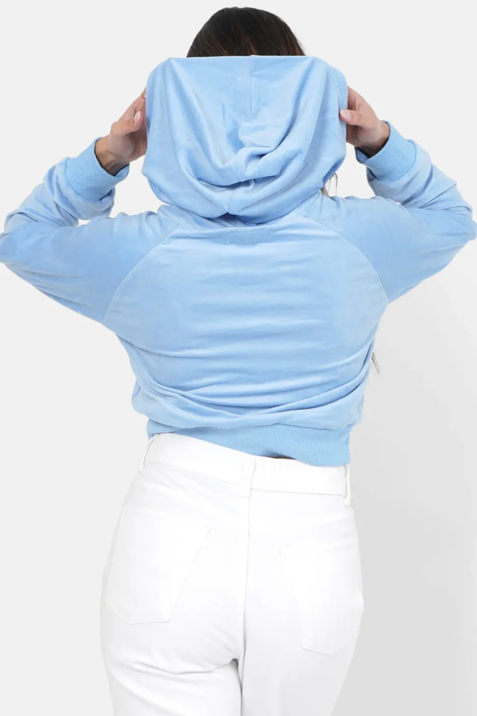 Sweatshirt Capuche Velours Strass Bleu