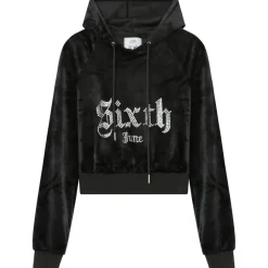 Sweatshirt Capuche Velours Strass Noir