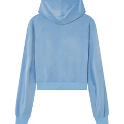 Sweatshirt Capuche Velours Strass Bleu