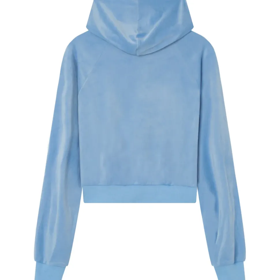 Sweatshirt Capuche Velours Strass Bleu