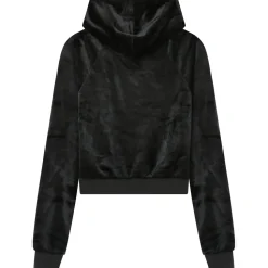 Sweatshirt Capuche Velours Strass Noir