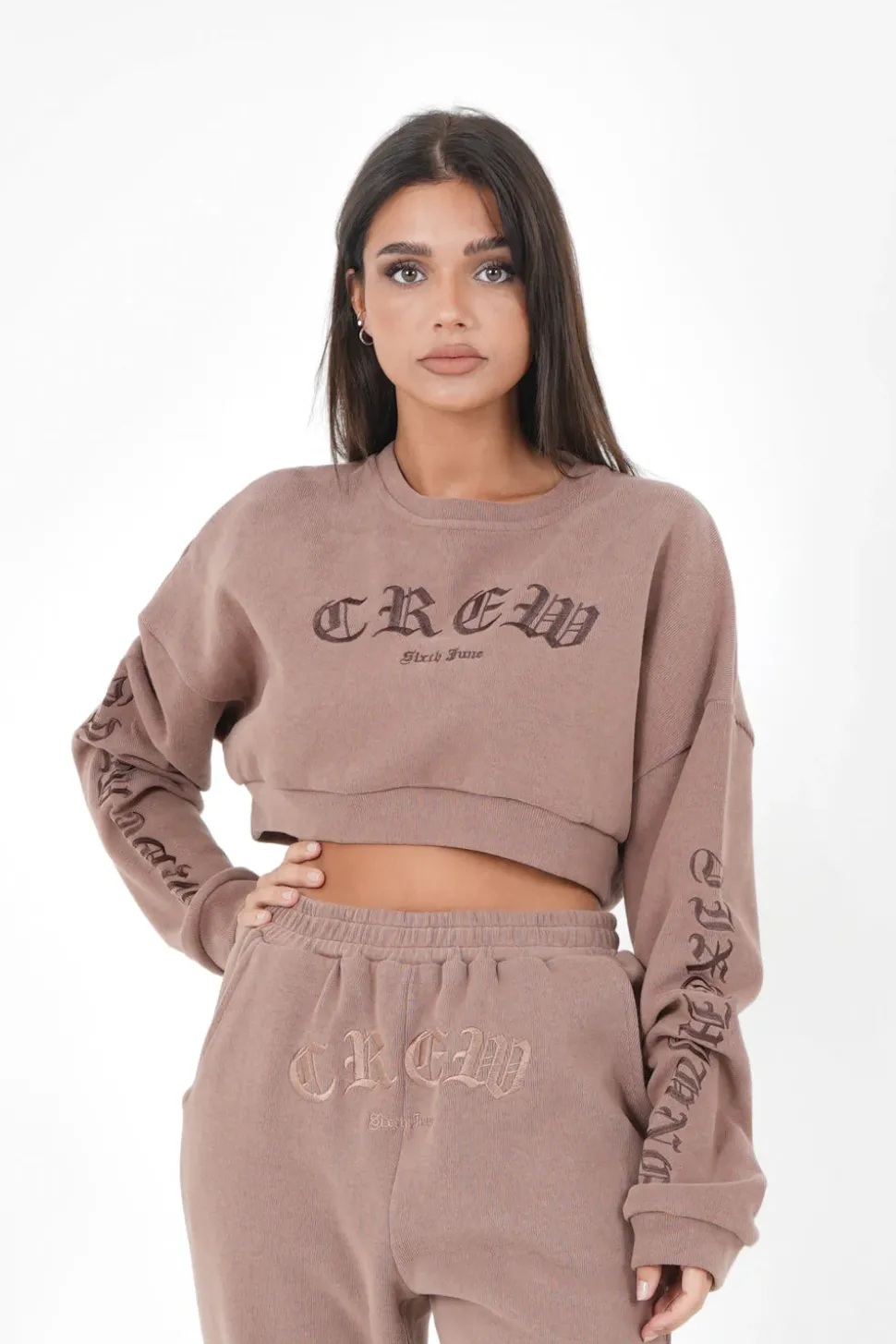 Sweatshirt Court Crew Gothique Beige Fonce