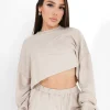 Sweatshirt Court Tissu Bouclette Beige Clair