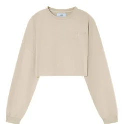 Sweatshirt Court Tissu Bouclette Beige Clair