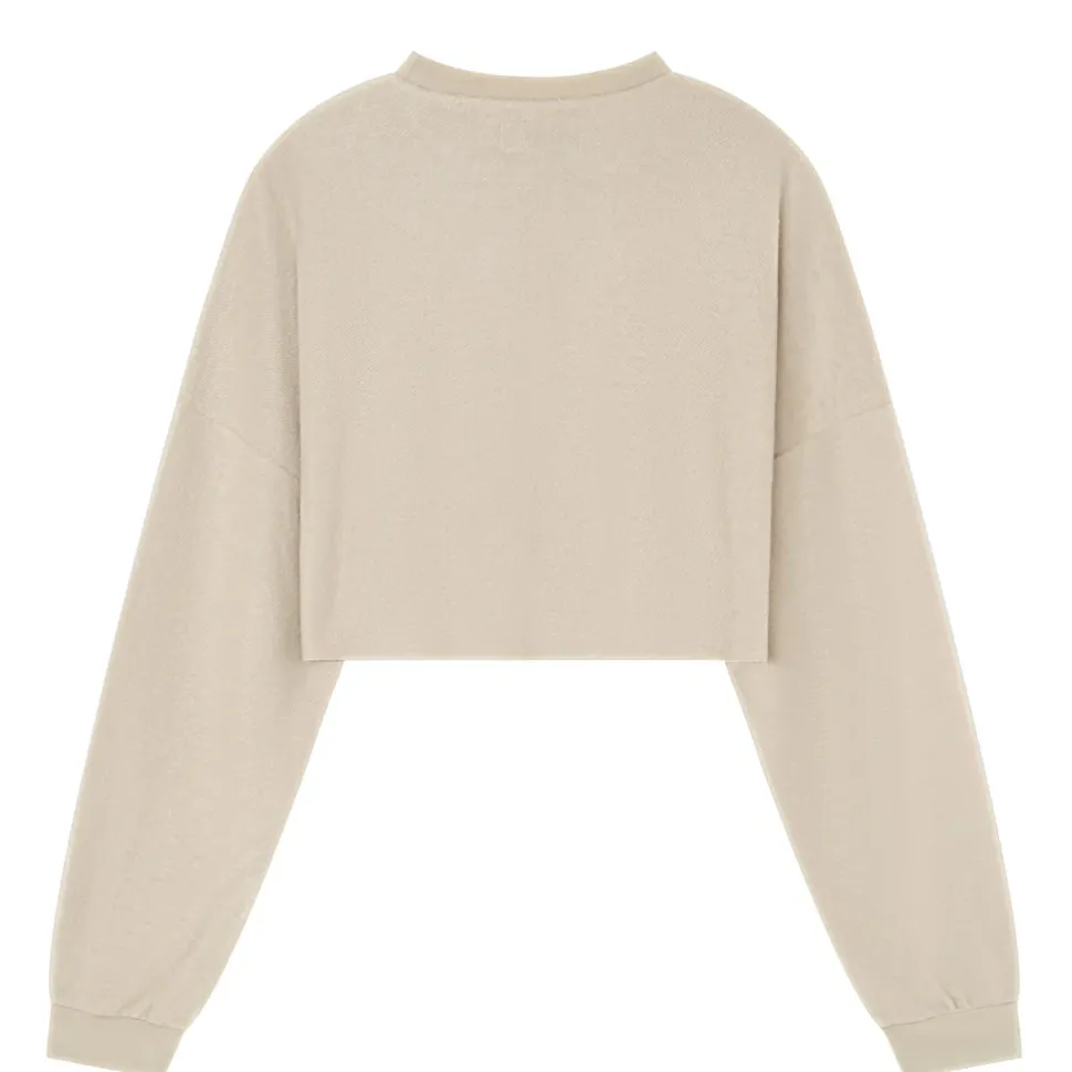 Sweatshirt Court Tissu Bouclette Beige Clair