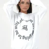 Sweatshirt Imprime Oversize Blanc