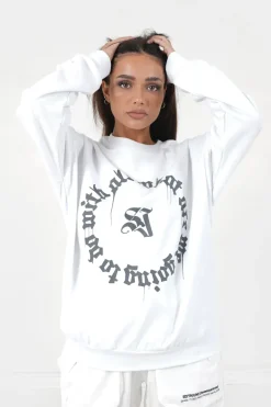 Sweatshirt Imprime Oversize Blanc
