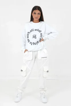 Sweatshirt Imprime Oversize Blanc