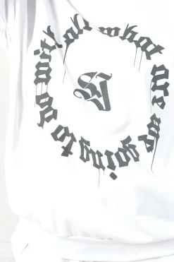 Sweatshirt Imprime Oversize Blanc