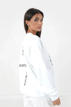 Sweatshirt Imprime Oversize Blanc