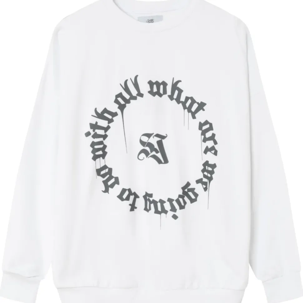 Sweatshirt Imprime Oversize Blanc