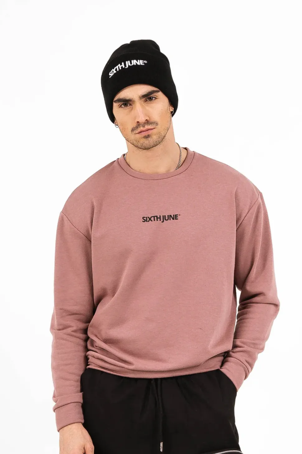 Sweatshirt Logo Coton Rose Fonce