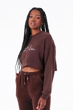 Sweatshirt Signature Molletonnee Marron Fonce