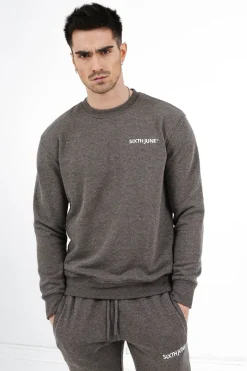 Sweatshirt Soft Logo Brode Gris Fonce