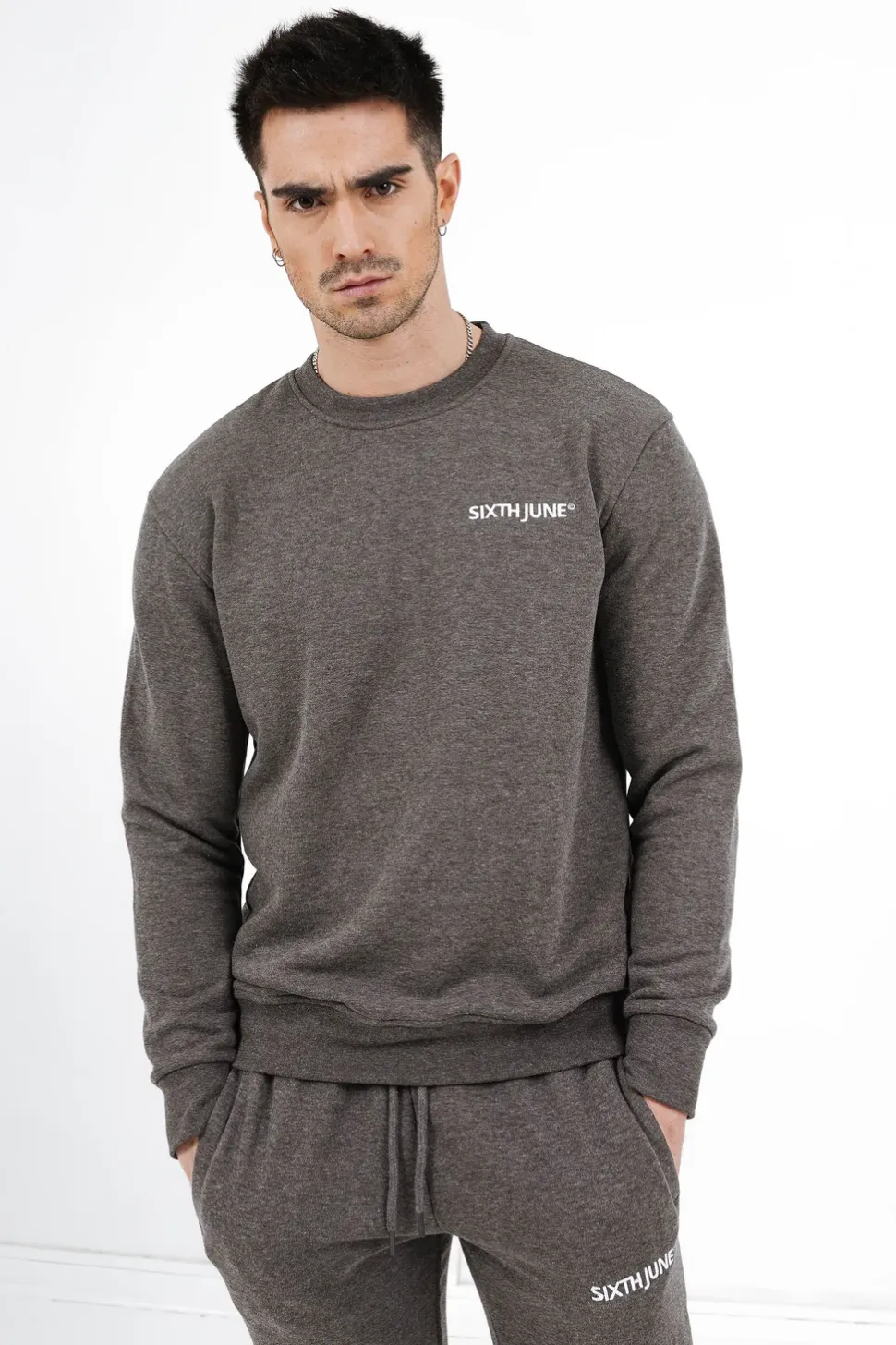 Sweatshirt Soft Logo Brode Gris Fonce