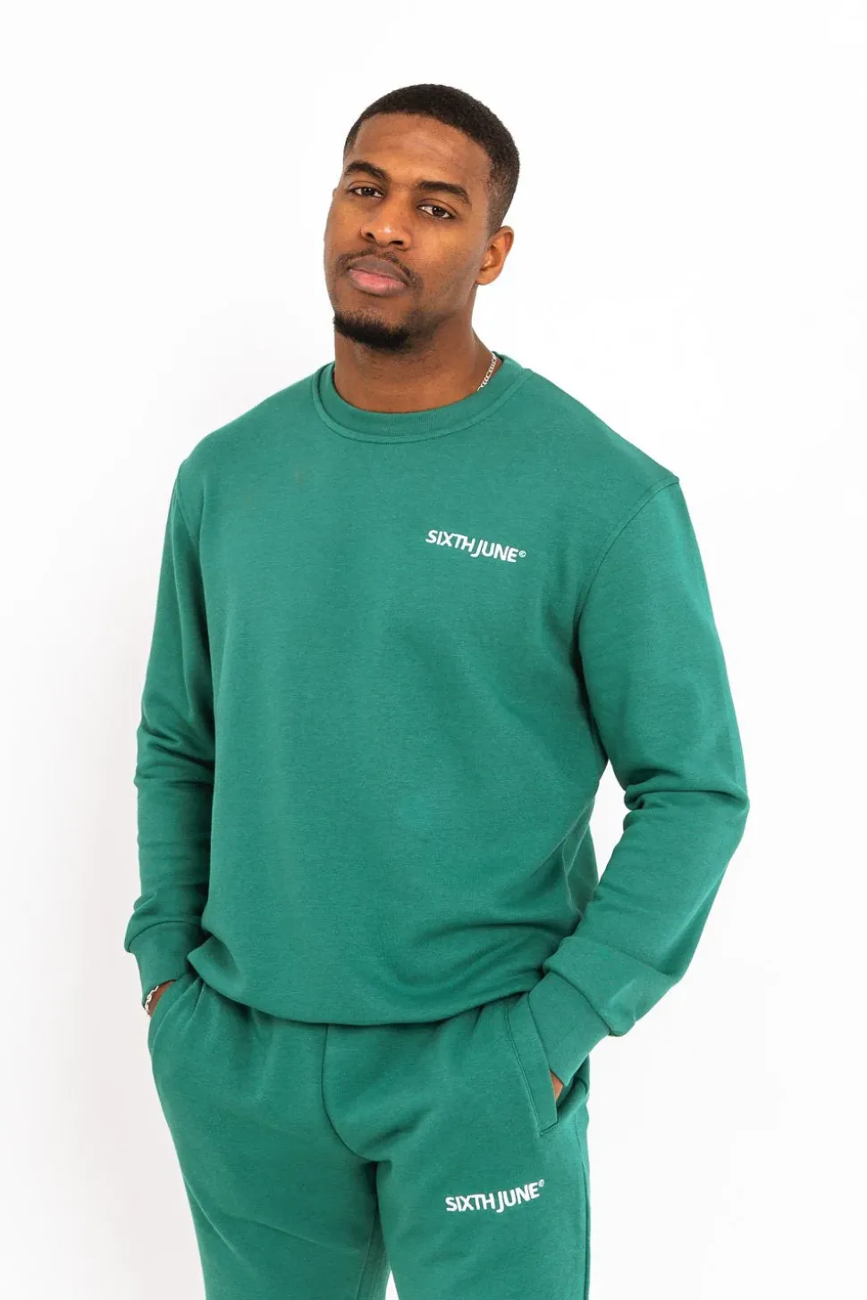 Sweatshirt Soft Logo Brode Vert Fonce