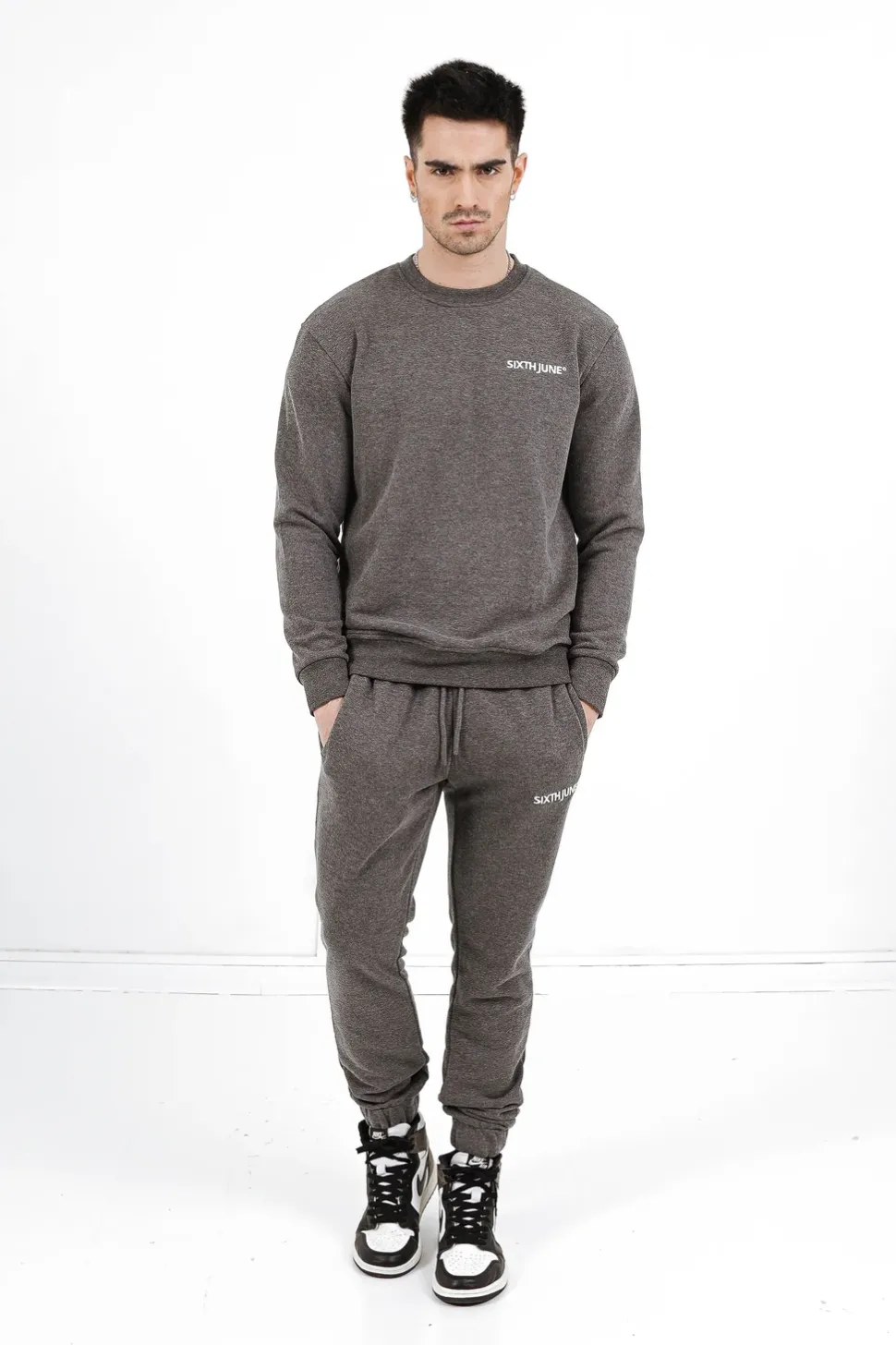 Sweatshirt Soft Logo Brode Gris Fonce