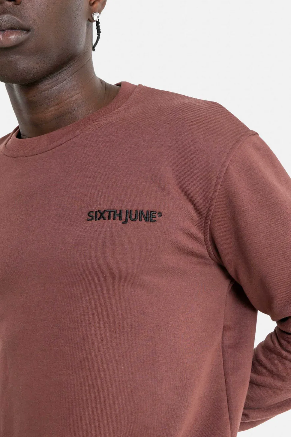 Sweatshirt Soft Logo Brode Marron Fonce