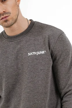 Sweatshirt Soft Logo Brode Gris Fonce